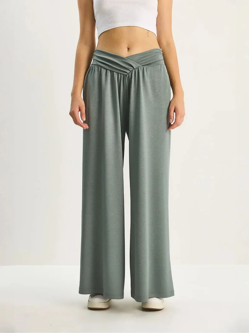 Bianco Lucci Mint Green LUCCI Arched Waist Palazzo Pants for Women | Best Price UAE